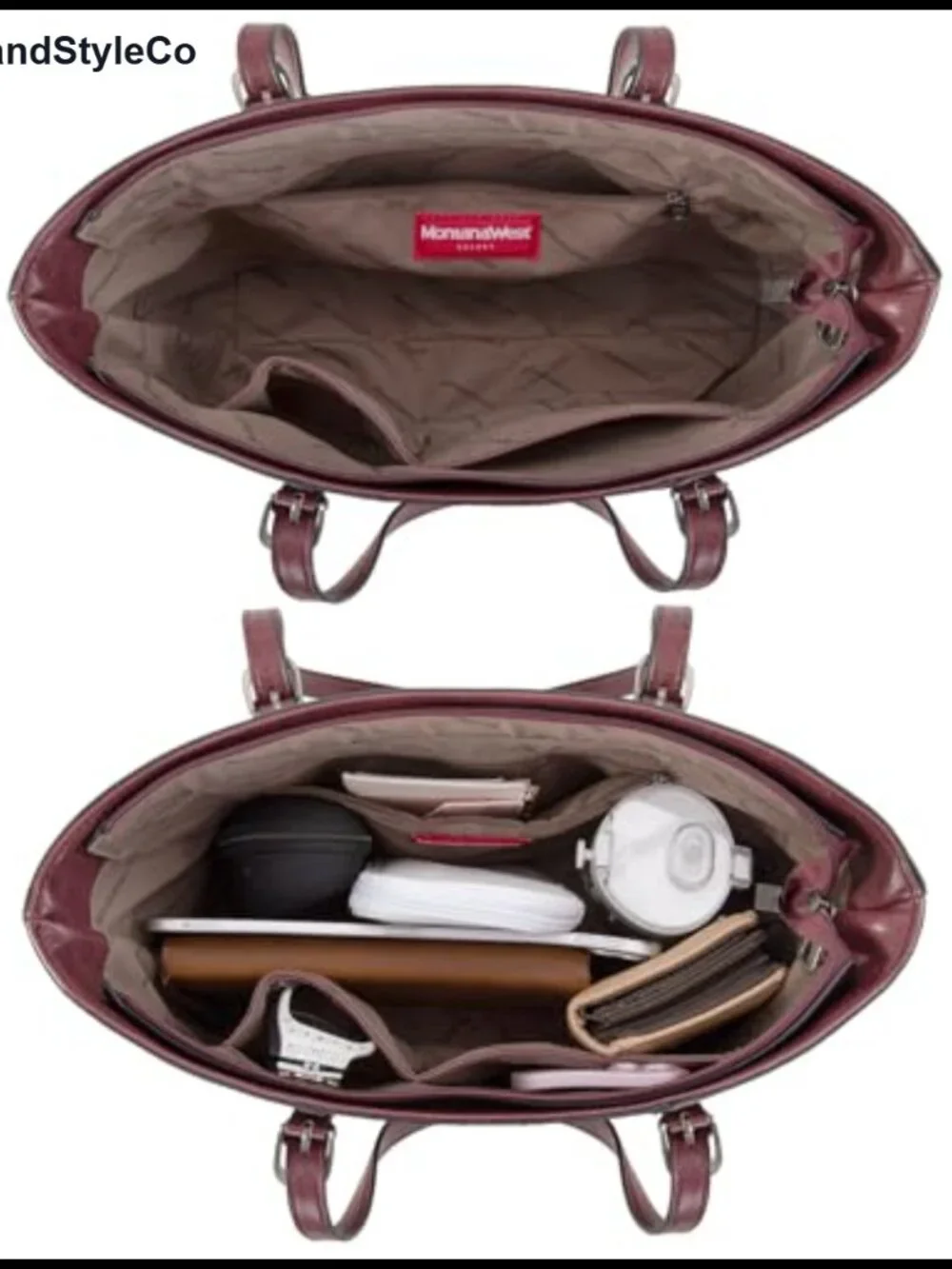 Vegan Leather Tote Bag and Handbag Set with Silver Hardware, Embossed Pattern,
